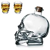 Licenciatario de NV Ireland Skull Design - Jarra de vidrio duradera - Juego con dos vasos de 50 ml y 850 ml de capacidad para la jarra - Whisky, vino, vodka y líquidos